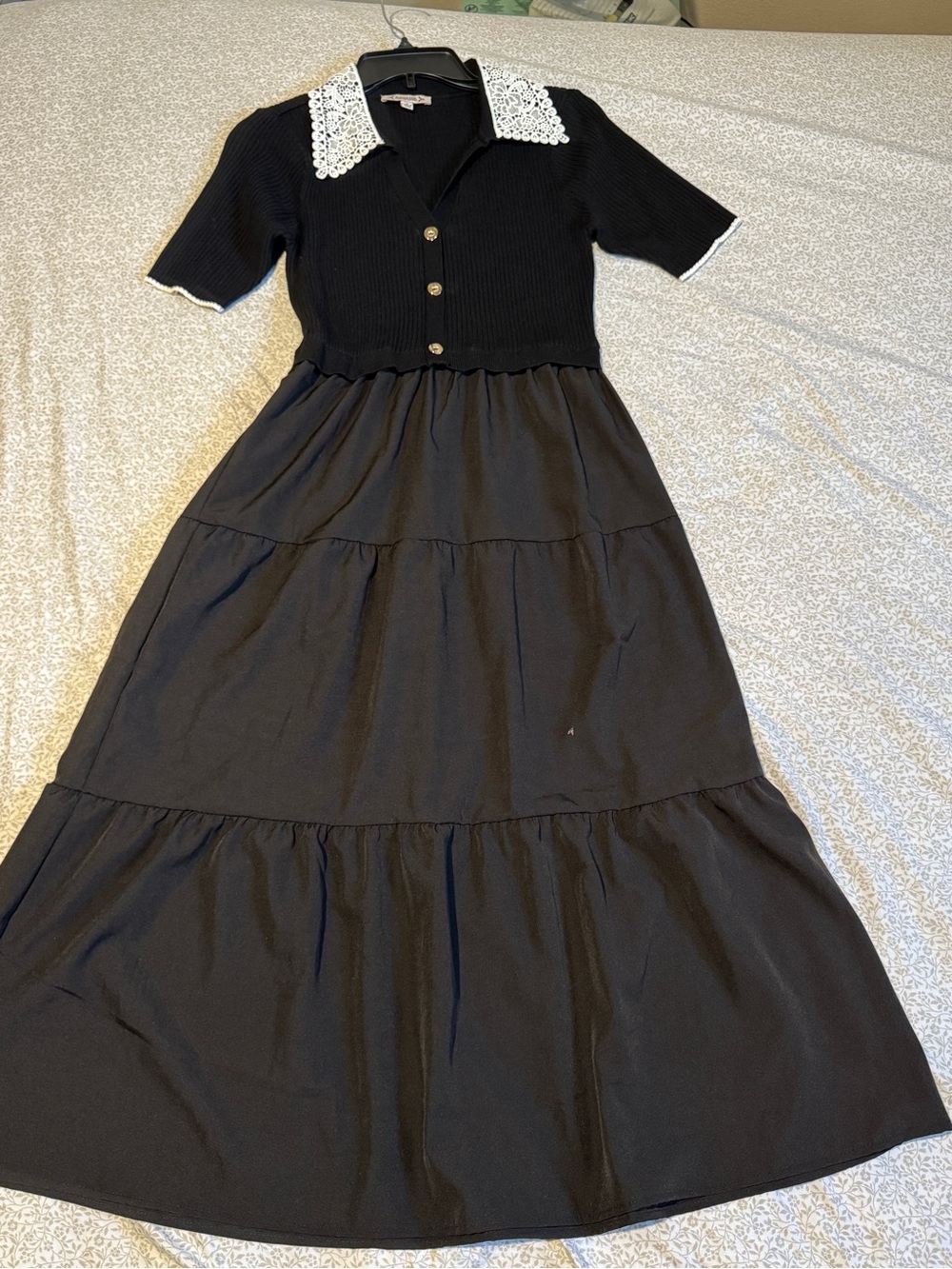 Nanette Lepore Black Maxi Dress with White Crochet Collar